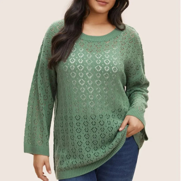 BloomChic Solid Pointelle Knit Bell Sleeve Pullover Sweater XL - us size 14 - Picture 1 of 4